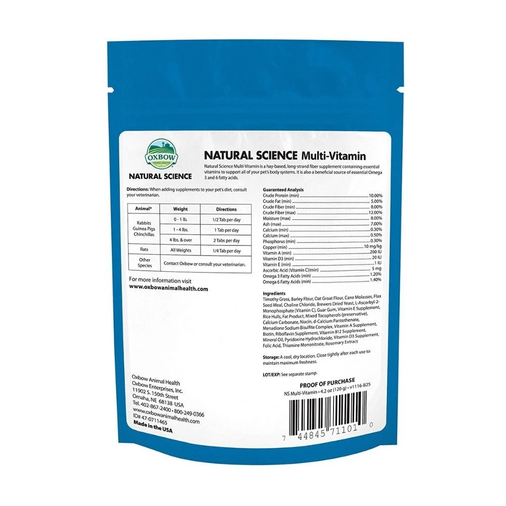 Oxbow Natural Science Multi-Vitamin Supplement For Small Animals X 60 Tablets 2 Oxbow Natural Science Multi-Vitamin Supplement For Small Animals X 60 Tablets - Image 2