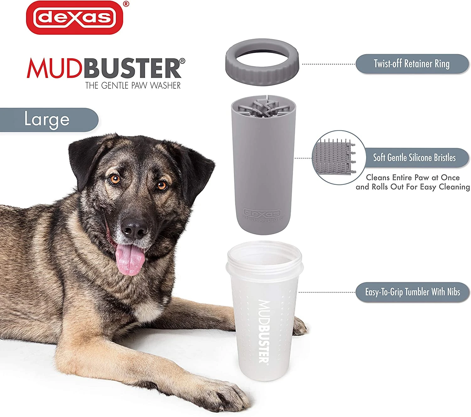 Dexas MudBuster Portable Dog Paw Washer/ Paw Cleaner, Large, Light Gray 3 Dexas MudBuster Portable Dog Paw Washer/ Paw Cleaner, Large, Light Gray - Image 3