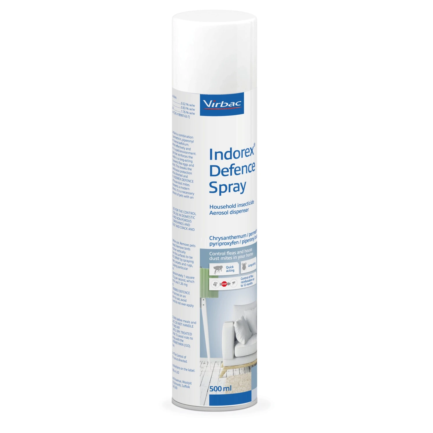 Virbac Indorex Defence Household Flea Spray 500ml 2 Virbac Indorex Defence Household Flea Spray 500ml - Image 2