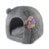 Rosewood Grey Teddy Bear Hooded Cat Bed 38cm