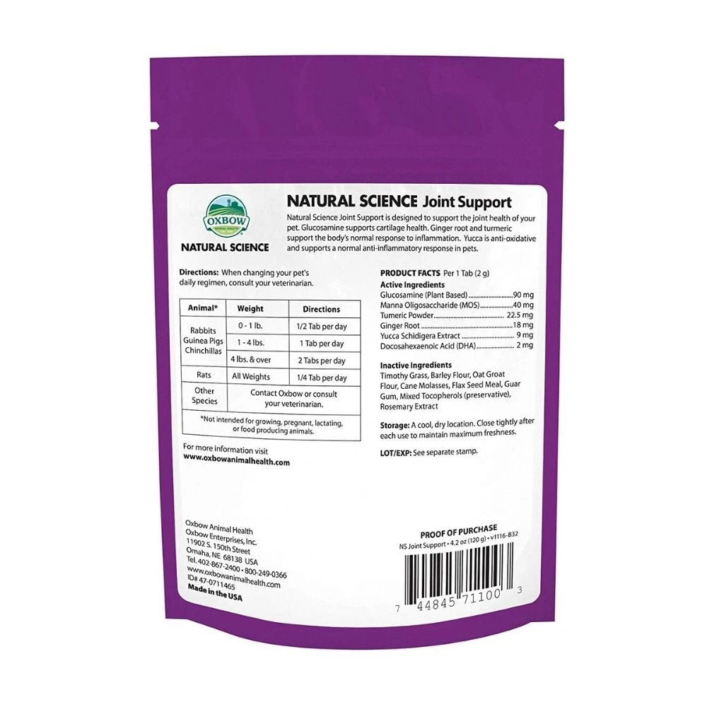 Oxbow Natural Science Joint Support Supplement For Small Animals X 60 Tablets 2 Oxbow Natural Science Joint Support Supplement For Small Animals X 60 Tablets - Image 2