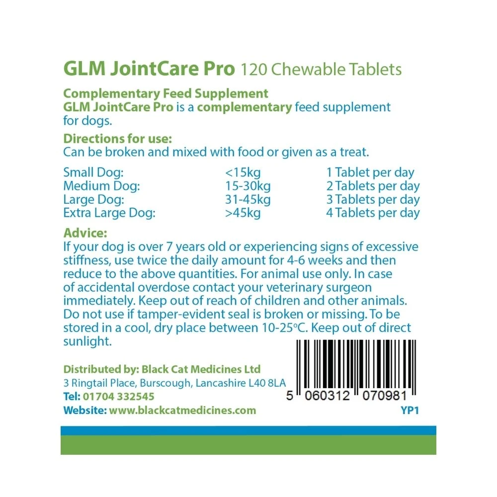 Black Cat Medcines GLM Joint Care PRO Dogs 120 Chewable Tablets Glucosamine & Green Lipped Mussel 3 Black Cat Medcines GLM Joint Care PRO Dogs 120 Chewable Tablets Glucosamine & Green Lipped Mussel - Image 3